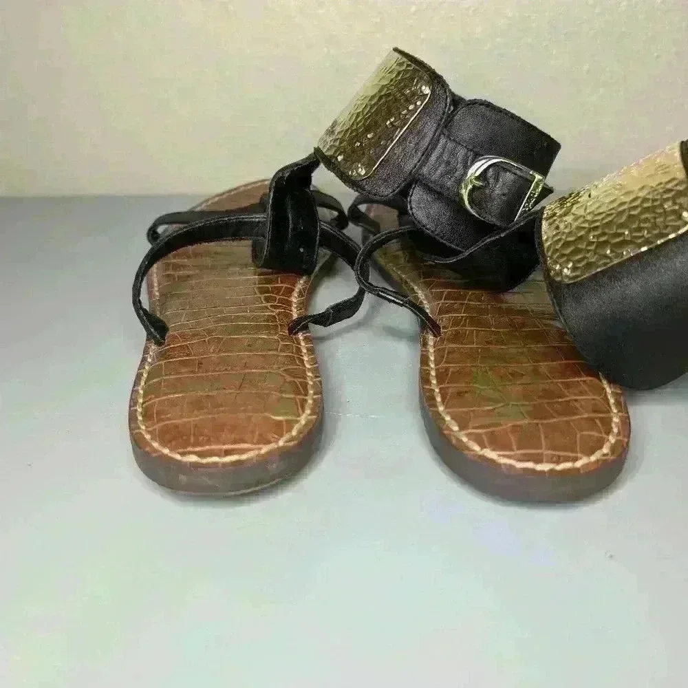 SAM EDELMAN Genette Gladiator Sandal Shoes Size 8.5 black/gold/brown - Picture 11 of 11